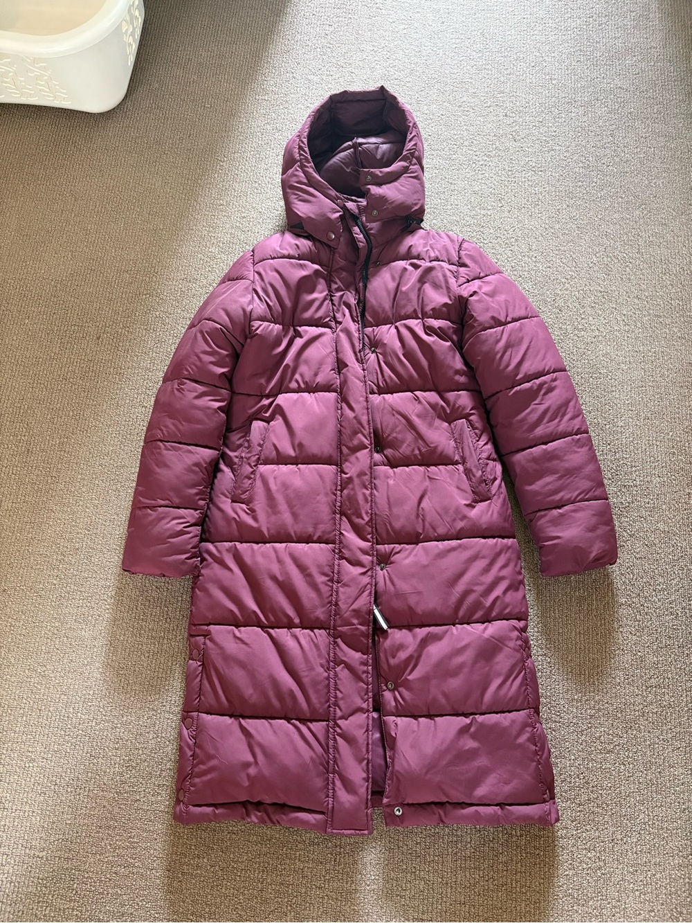 George Long Quilted Puffer Coat - Plum XS